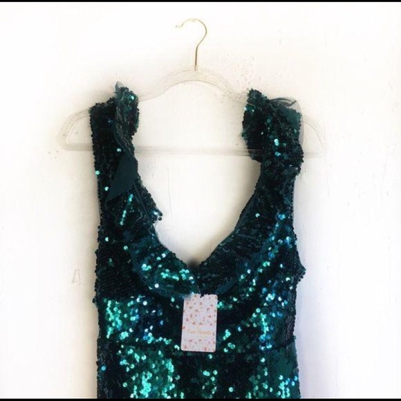 Free People Siren Green Sequins Mini Dress Size 12 - Picture 3 of 8
